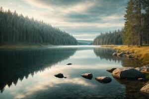 paisaje otoñal con árboles y lago foto