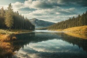 Autumn landscape with trees and lake photo