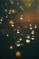 raindrops on a street in the city at night photo