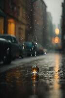 gotas de lluvia en el suelo en un charco foto