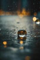 raindrops on the road at night photo