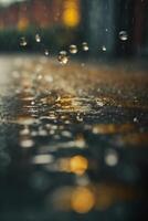 gotas de lluvia en el la carretera a noche foto