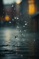 gotas de lluvia en el la carretera a noche foto