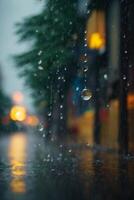 raindrops on the road at night photo