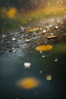 gotas de lluvia en el suelo en el lluvia foto