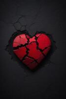 broken heart on black background photo