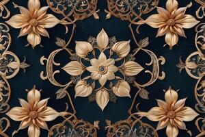 golden floral pattern on dark blue background photo