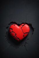 broken heart on black background photo