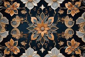 golden floral pattern on dark blue background photo