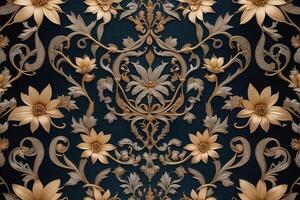 golden floral pattern on dark blue background photo