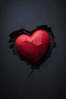 broken heart on black background with red hearts photo