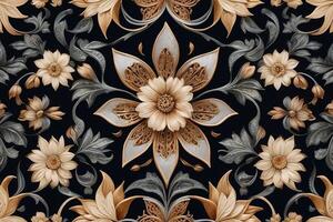 golden floral pattern on dark blue background photo