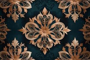 golden floral pattern on dark blue background photo