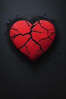 broken heart on black background with red hearts photo