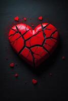 broken heart on black background with red hearts photo