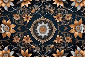 golden floral pattern on dark blue background photo