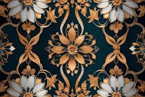 golden floral pattern on dark blue background photo