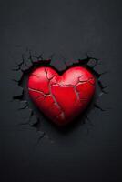 broken heart on black background with red hearts photo