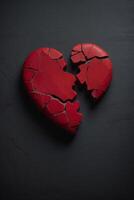 broken heart on black background with red hearts photo