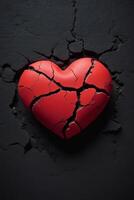 broken heart on black background with red hearts photo