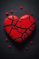 broken heart on black background with red hearts photo