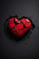 broken heart on black background with red hearts photo