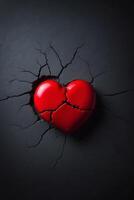 broken heart on black background photo