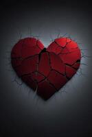 broken heart on black background photo