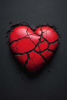 broken heart on black background photo