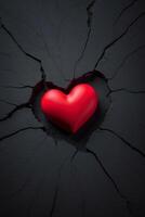 broken heart on black background photo