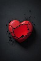 broken heart on black background photo