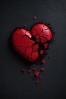 broken heart on black background photo