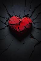 broken heart on black background photo