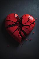 broken heart on black background photo