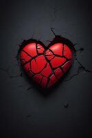 roto corazón concepto con rojo corazón en negro antecedentes foto