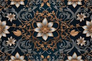 an ornate floral pattern on a dark blue background photo