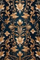 an ornate floral pattern on a dark blue background photo