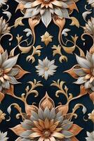 an ornate floral pattern on a dark blue background photo