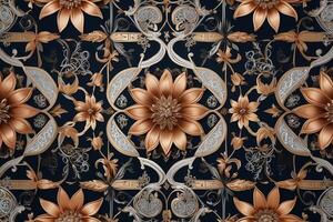 an ornate floral pattern on a dark blue background photo