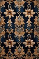 a decorative wallpaper with flowers and gold photo