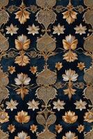 a decorative wallpaper with flowers and gold photo