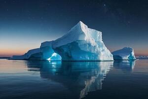 icebergs flotante en el agua a puesta de sol foto