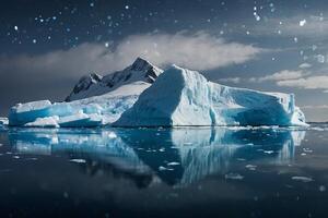 icebergs float in the water at sunset photo