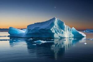 icebergs float in the water at sunset photo