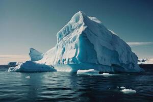 icebergs float in the water at sunset photo