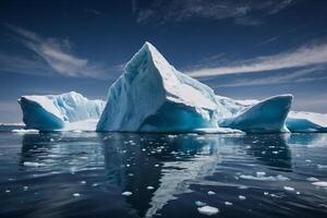 icebergs float in the water at sunset photo