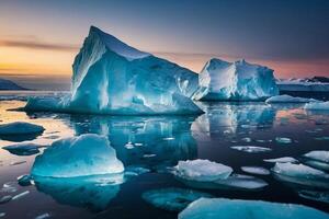 icebergs floating in the water at sunset photo