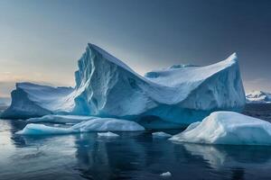 icebergs floating in the water at sunset photo