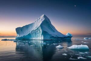 icebergs in the water with a cloudy sky photo