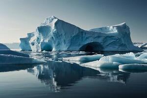 icebergs at night in the ocean with a milky way in the background photo